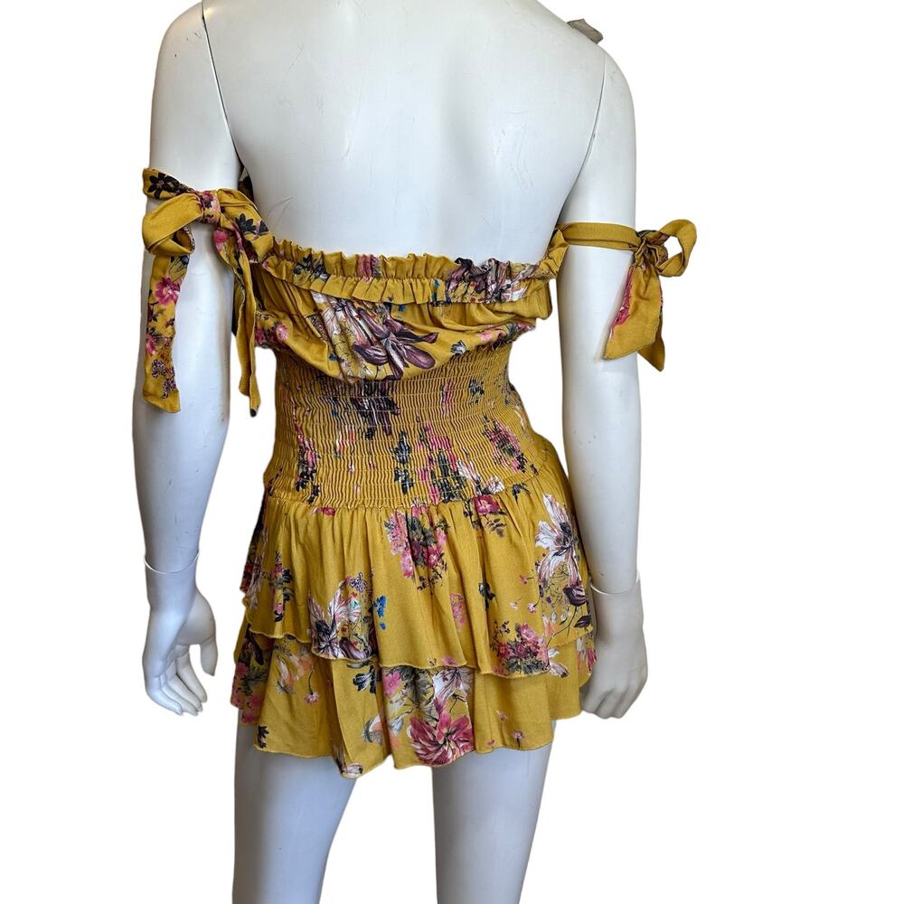 Blue Life Yellow Floral Smocked Waist Ballerina Romper sz XS NWT $180 - Picture 4 of 12